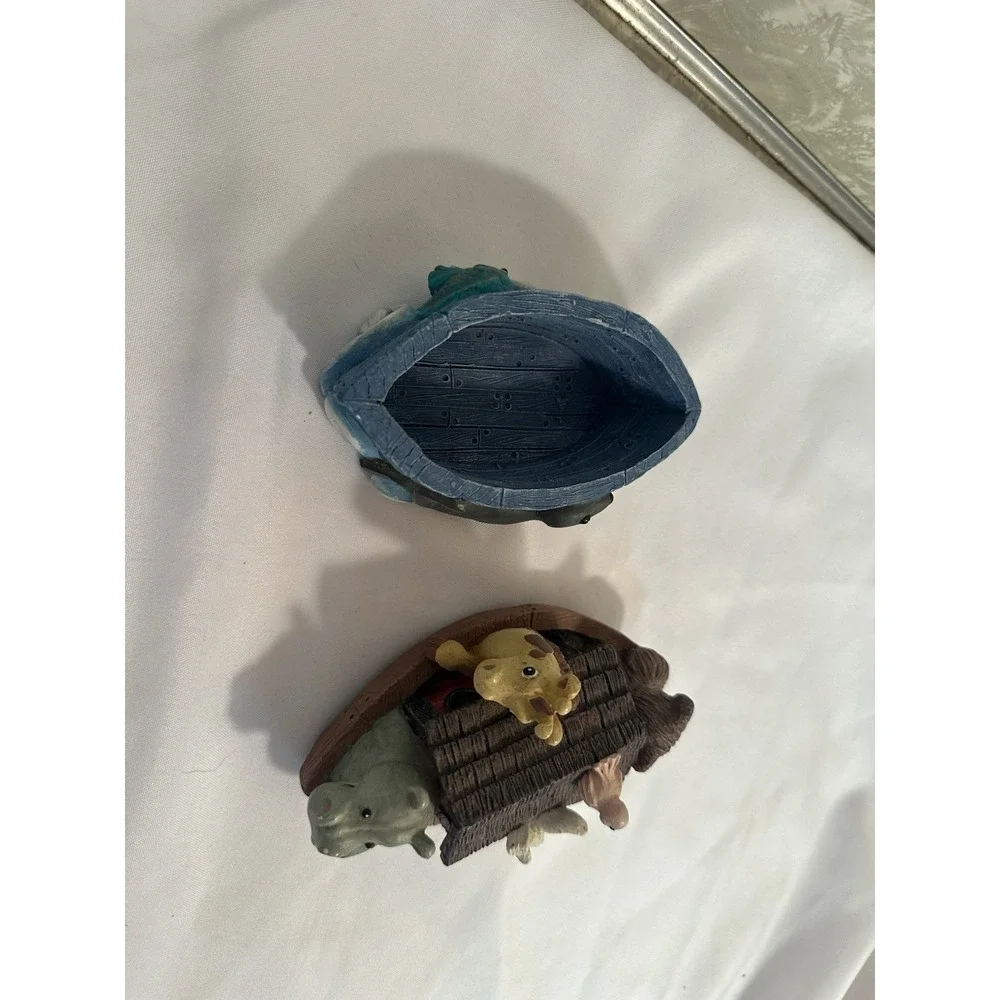 Vintage Noah's Ark Resin Trinket Box Figurine Animals